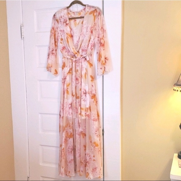 Shira Pearla boho apricot peach floral maxi dress - Picture 1 of 5